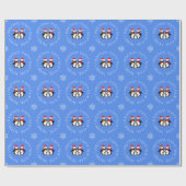 クリスマスペンギンカスタムファミリー文字ブルー ラッピングペーパー (フラット)