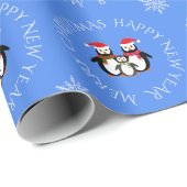 クリスマスペンギンカスタムファミリー文字ブルー ラッピングペーパー (ロールコーナー)