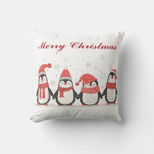クリスマスペンギンクッション | 祝祭のホリデー装飾 クッション (正面)