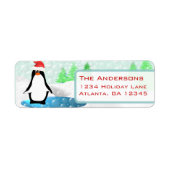 クリスマスペンギンサンタハット差出人住所 ラベル (正面)