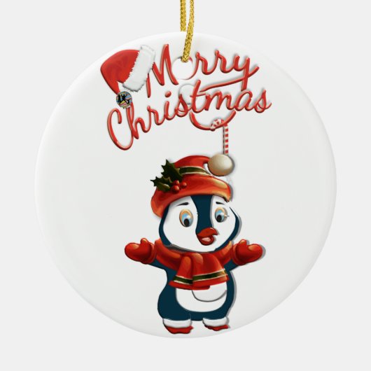 クリスマスペンギンサークルオーナメント セラミックオーナメント (正面)
