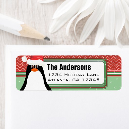 クリスマスペンギンシェブロンパターン差出人住所 ラベル (インサイチュ)