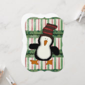 クリスマスペンギンストライプフラットグリーティングカード カード (正面/裏面インサイチュ)