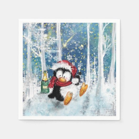 クリスマスペンギンナプキンス スタンダードカクテルナプキン (正面)