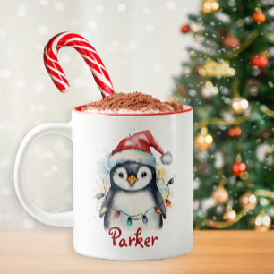 クリスマスペンギンパーソナライズされたキッズマグ ツートーンマグカップ