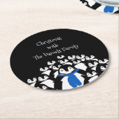 クリスマスペンギンパーソナライズされたパーティー ラウンドペーパーコースター (アングル)