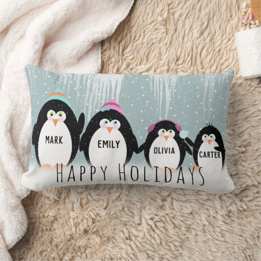 クリスマスペンギンファミリー装飾用クッション ランバークッション (ブランケット)