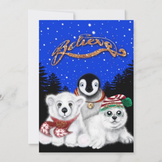 クリスマスペンギンベビーホッキョクグマのアザラシ シーズンカード (正面)