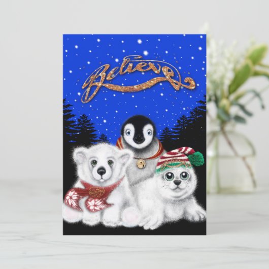 クリスマスペンギンベビーホッキョクグマのアザラシ シーズンカード (スタンド正面)