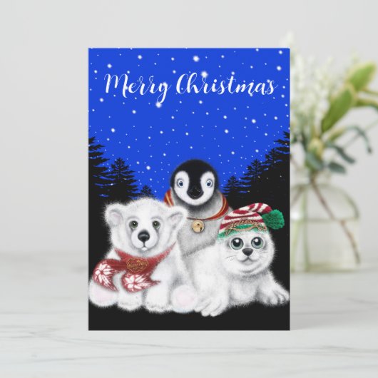 クリスマスペンギンベビーホッキョクグマのアザラシ シーズンカード (スタンド正面)