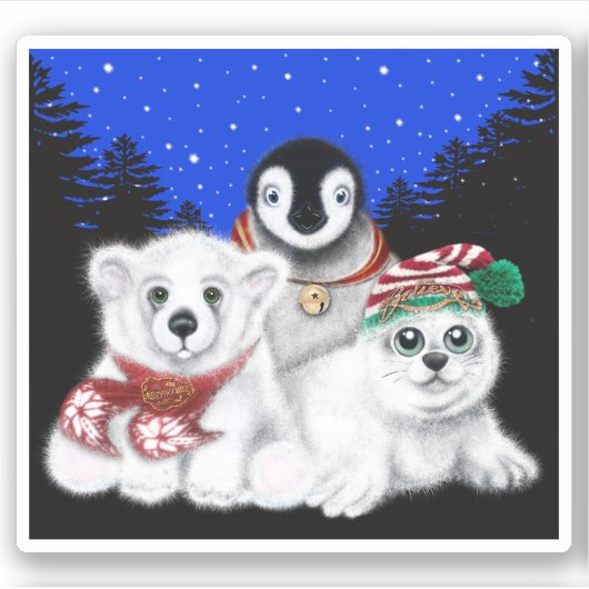 クリスマスペンギンベビーホッキョクグマのアザラシ シール (正面)