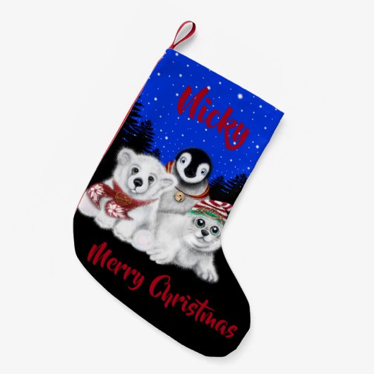 クリスマスペンギンベビーホッキョクグマのアザラシ スモールクリスマスストッキング (正面 (吊り時))