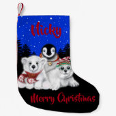 クリスマスペンギンベビーホッキョクグマのアザラシ スモールクリスマスストッキング (正面)