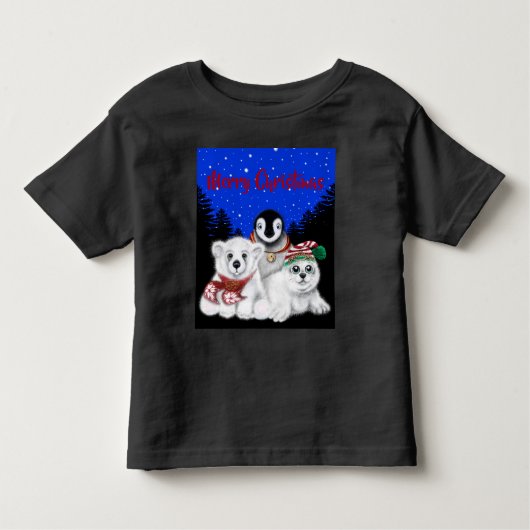 クリスマスペンギンベビーホッキョクグマのアザラシ トドラーTシャツ (正面)