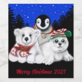 クリスマスペンギンベビーホッキョクグマのアザラシ ワインラベル (シングルラベル)