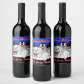 クリスマスペンギンベビーポーラークマのシールをパーソナライズ ワインラベル (ボトル)