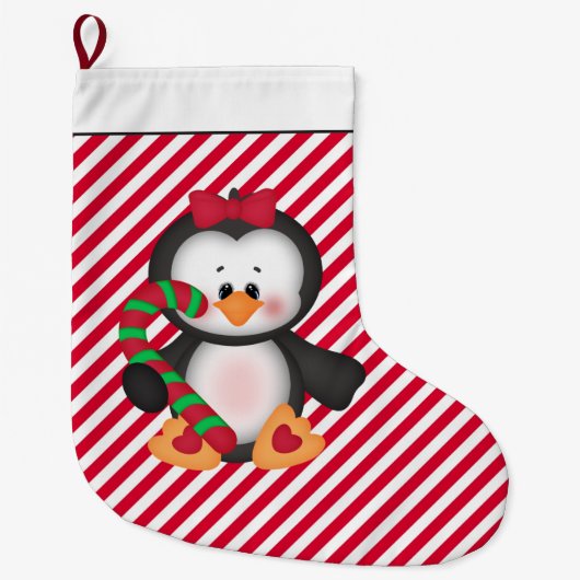 クリスマスペンギン休日の漫画ストッキング ラージクリスマスストッキング (正面)