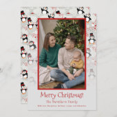 クリスマスペンギン写真パーソナライズされた家族 シーズンカード (正面/裏面)