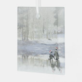 クリスマスペンギン凍っていズスケートで滑る池オーナメント ガラスオーナメント (正面左)