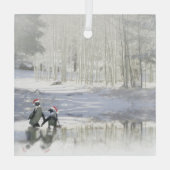 クリスマスペンギン凍っていズスケートで滑る池オーナメント ガラスオーナメント (裏面)