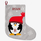 クリスマスペンギン名前をカスタムするとメッセージ ラージクリスマスストッキング (正面)