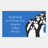 クリスマスペンギン差出人住所ブルー 長方形シール (正面)