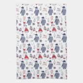 クリスマスペンギン帽子手袋パターン キッチンタオル (縦)