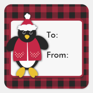 クリスマスペンギン広場ステッカー スクエアシール