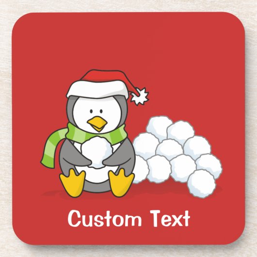 クリスマスペンギン座って雪玉 コースター (正面)
