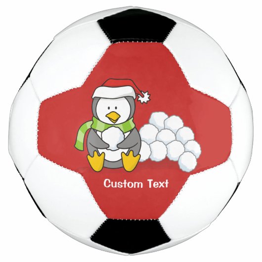 クリスマスペンギン座って雪玉 サッカーボール (正面)
