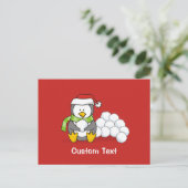 クリスマスペンギン座って雪玉 シーズンポストカード (スタンド正面)