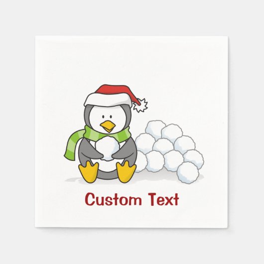 クリスマスペンギン座って雪玉 スタンダードカクテルナプキン (正面)