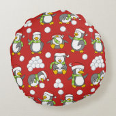 クリスマスペンギン座って雪玉 ラウンドクッション (裏面)