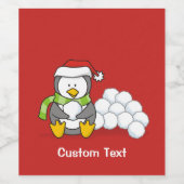 クリスマスペンギン座って雪玉 ワインラベル (シングルラベル)
