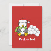 クリスマスペンギン座って雪玉 招待状 (正面)