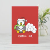 クリスマスペンギン座って雪玉 招待状 (スタンド正面)