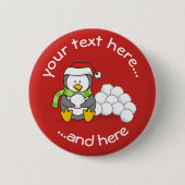 クリスマスペンギン座って雪玉 缶バッジ (正面)