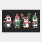 クリスマスペンギン愛好家 かわいい動物 クリスマス ファミリー 長方形シール (正面)