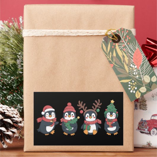 クリスマスペンギン愛好家 かわいい動物 クリスマス ファミリー 長方形シール (クリスマス)