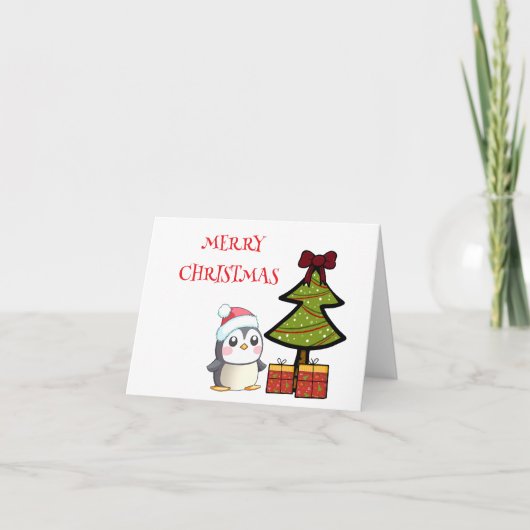 クリスマスペンギン折り畳みホリデーカード シーズンカード (正面)
