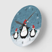 クリスマスペンギン時計 ラウンド壁時計 (傾斜)