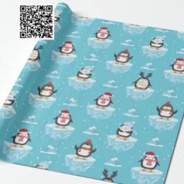 クリスマスペンギン氷のフローパターン ラッピングペーパー