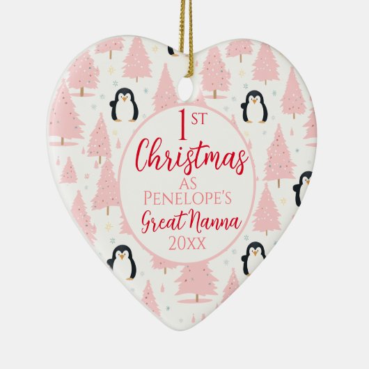 クリスマスペンギン素晴らしナンナピンク セラミックオーナメント (右)