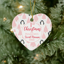 クリスマスペンギン素晴らしナンナピンク セラミックオーナメント
