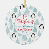 クリスマスペンギン素晴らしナンナブルー セラミックオーナメント (正面)