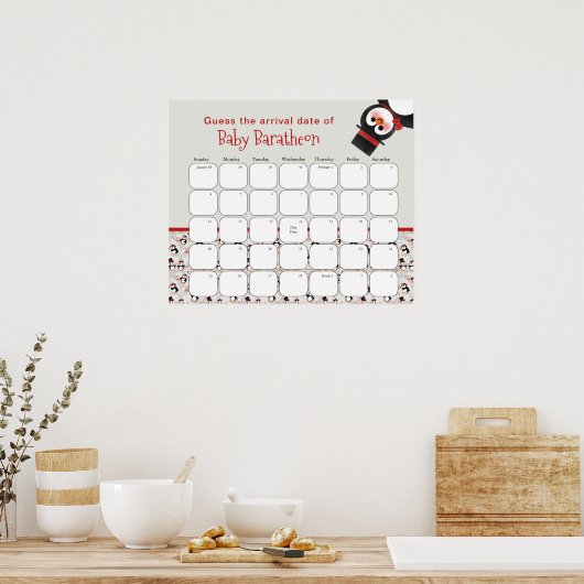 クリスマスペンギン赤ちゃんシャワーが期日を推測 ポスター (キッチン)