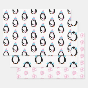 クリスマスペンギン雪お洒落片 ラッピングペーパーシート