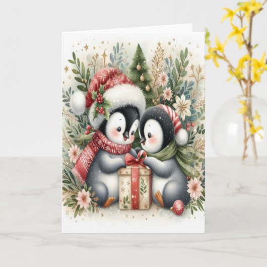 クリスマスペンギン5 カード (黄色い花)