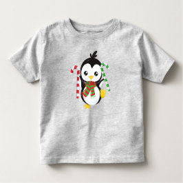 クリスマスペンギン、スカーフ付きペンギン、キャンディーケーン トドラーTシャツ
