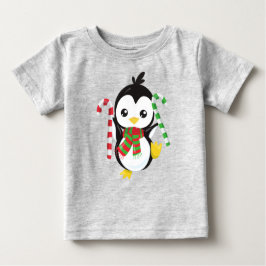 クリスマスペンギン、スカーフ付きペンギン、キャンディーケーン ベビーTシャツ